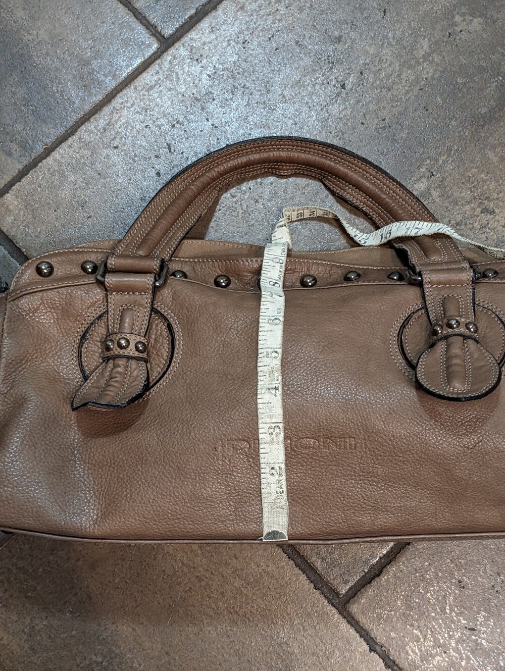 Dimoni Y2K Pebble Leather Stud Detail EW Butter Soft Satchel Shoulder Bag Taupe - Picture 10 of 17